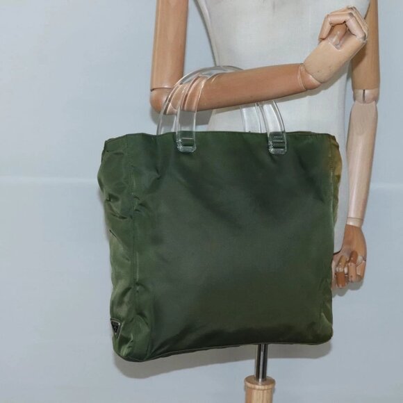 PRADA Hand Bag Nylon Plastic Khaki Silver Clear Auth bs25908 - Picture 3 of 16
